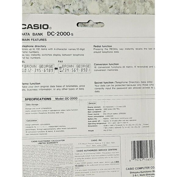 Vintage Casio Data Bank DC-2000-s‎ 130 Tel & Fax Hand Held Digital Organizer - Picture 3 of 5